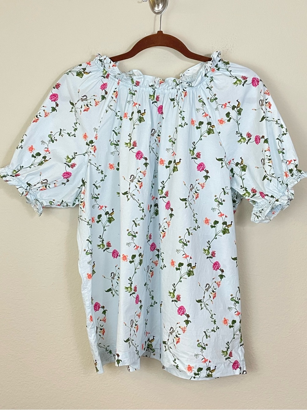 Hill House The Kit Top Floral Short Puff Sleeve Ruffle Blouse Size XXL